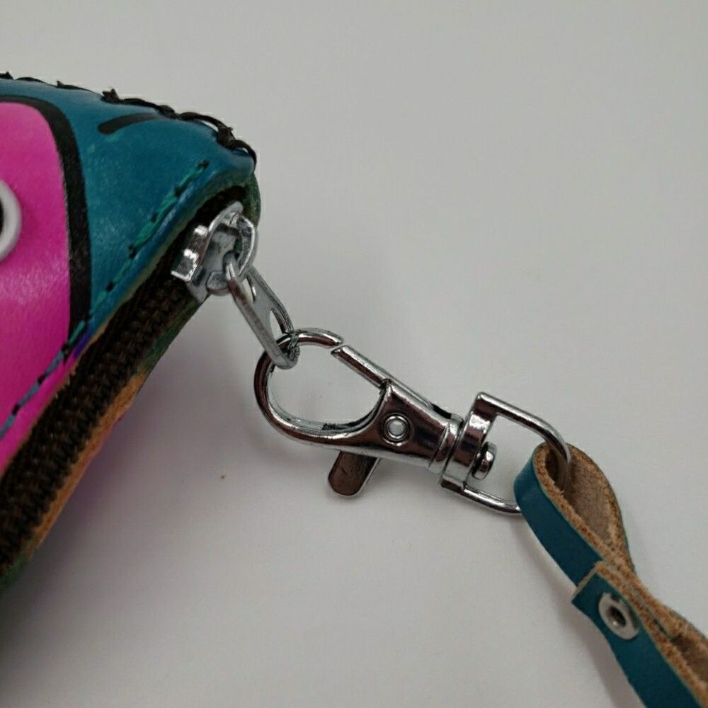 Tropical Fish Wristlet Coin Purse Handmade Leather Zipper Pouch Cruise Accessory - Picture 11 of 15
